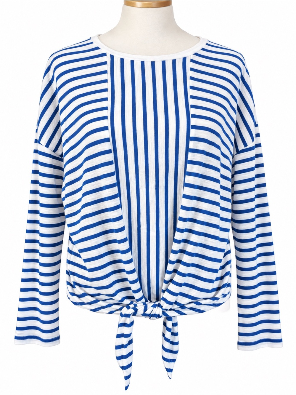 Banana Republic Cozy Slub Striped Tie Front Top S Blue White Long Sleeve